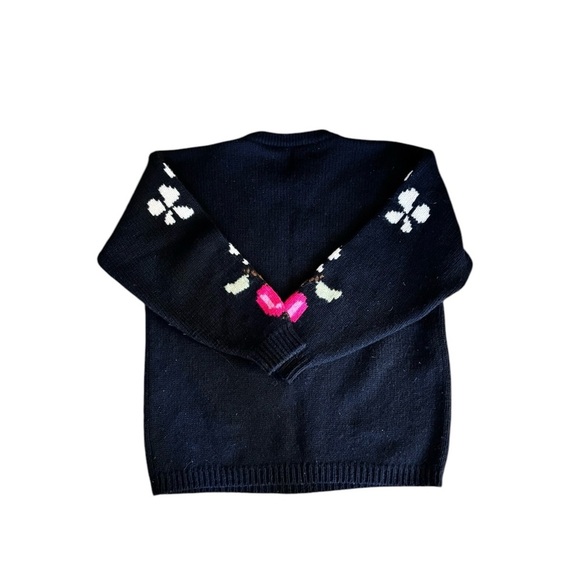VTG 80’s Susan Bristol Wool Black Cottage-Core Sweater Bright Florals M Crewneck - Picture 4 of 4